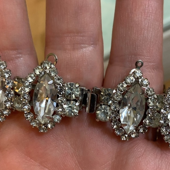 Albert Weiss Silver Vintage Rhinestone Marquise Stone Statement Wedding Bracelet - Picture 11 of 17